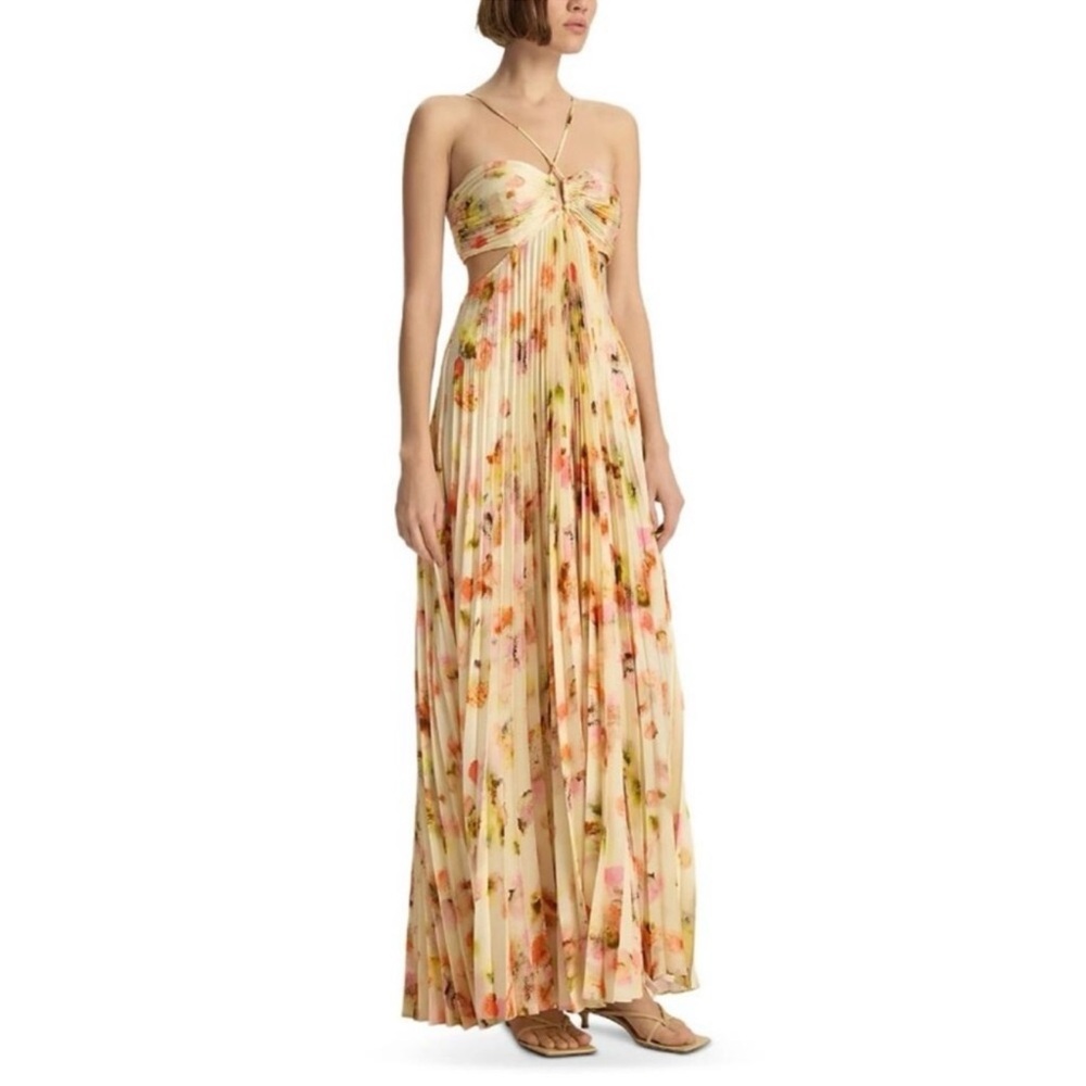 A.L.C. Strapless Pleated Dress - Cream and Orange Floral